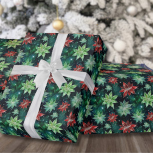 Holiday Poinsettia Flowers Christmas Wrapping Paper