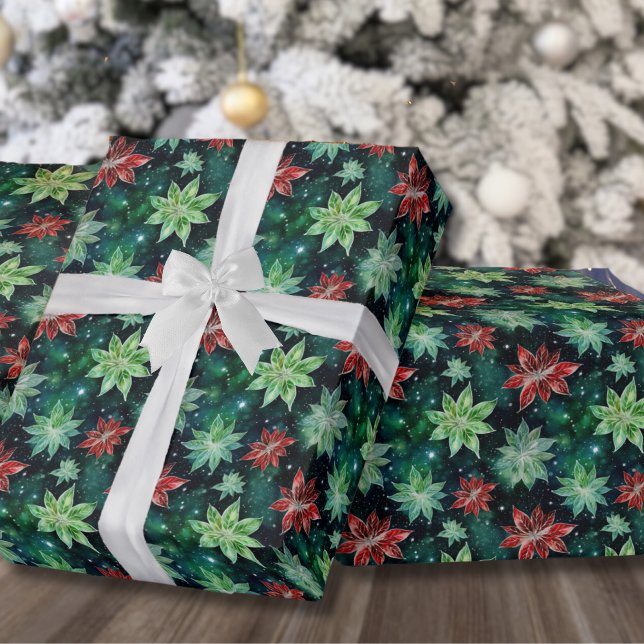 Holiday Poinsettia Flowers Christmas Wrapping Paper (Classic Red Green Holiday Presents Christmas Wrapping Paper)
