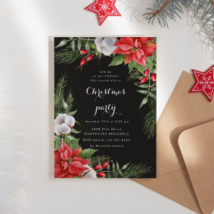 Holiday Poinsettia Greenery Christmas Party Invitation