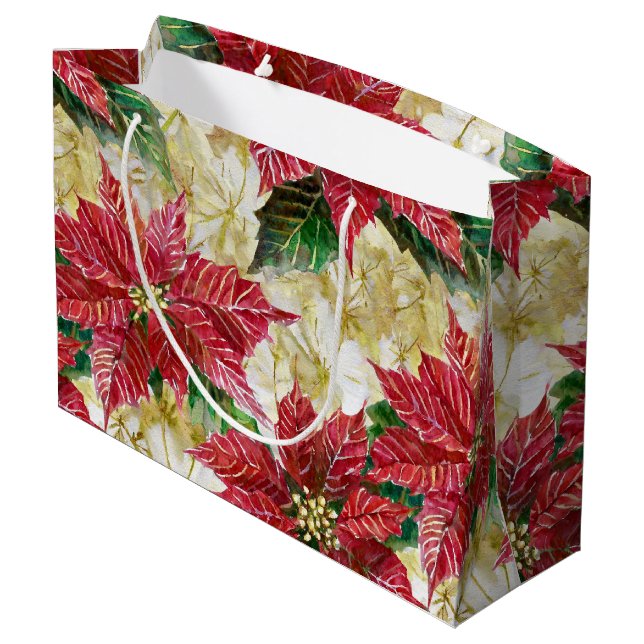 Holiday Poinsettia Large Gift Bag (Back Angled)