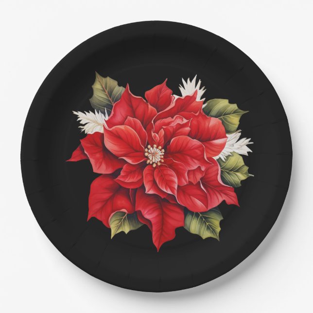 Holiday Poinsettia  Paper Plate (Front)