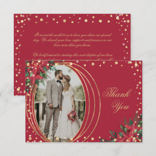 Holiday Poinsettia Photo Wedding Thank You Card