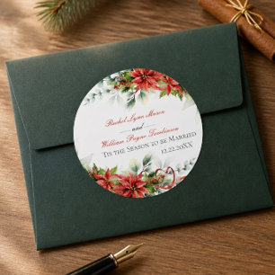 Holiday Poinsettia Wedding Classic Round Sticker