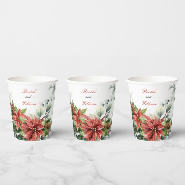 Holiday Poinsettia Wedding Paper Cups (Multi)