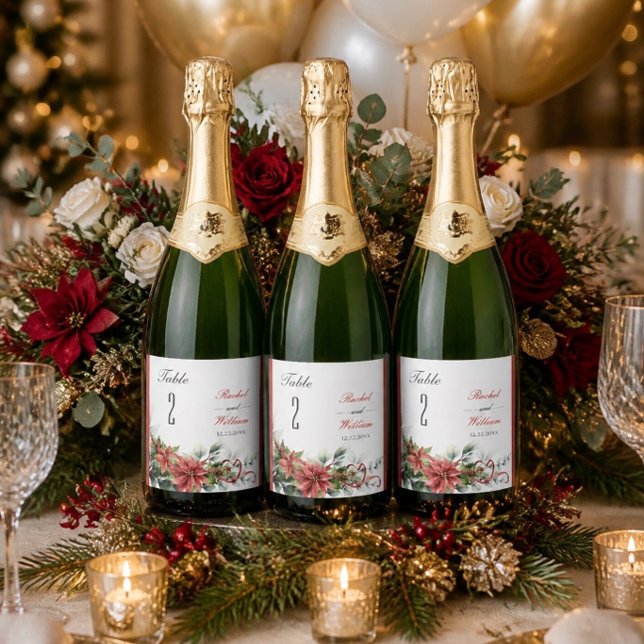 Holiday Poinsettia Wedding Table Number Labels (Creator Uploaded)
