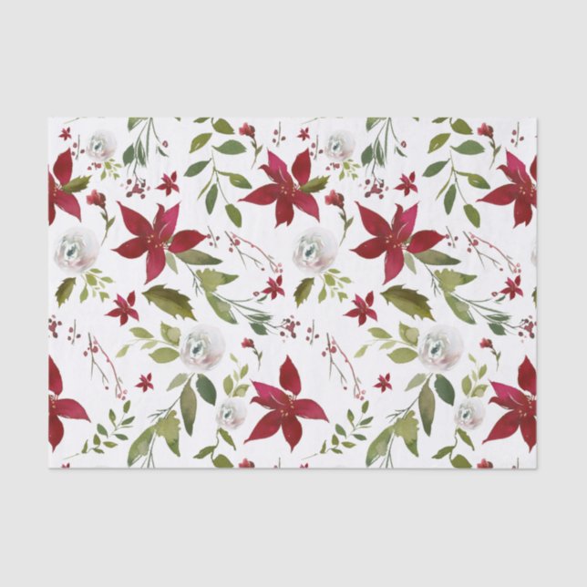 Holiday Poinsettia Winter Tissue Paper (Front)