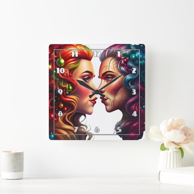 Holiday Portrait of Two Women Square Wall Clock (Home)