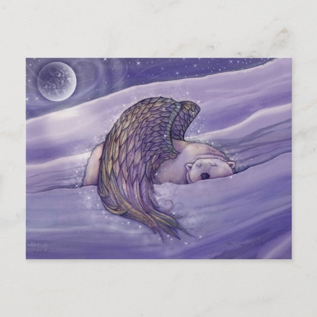 Holiday Postcard Magical Winged Polar Bear Art (Front)