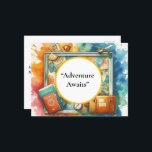 Holiday Postcard, "Travel Vibes Postcard – Colorfu<br><div class="desc">Bring your travel memories to life with this beautifully artistic full-frame postcard. Designed with vibrant colours and a single travel icon — like a suitcase, aeroplane window, or passport — this card captures the joy of exploration in a simple, modern style. The centre is left blank so you can add...</div>