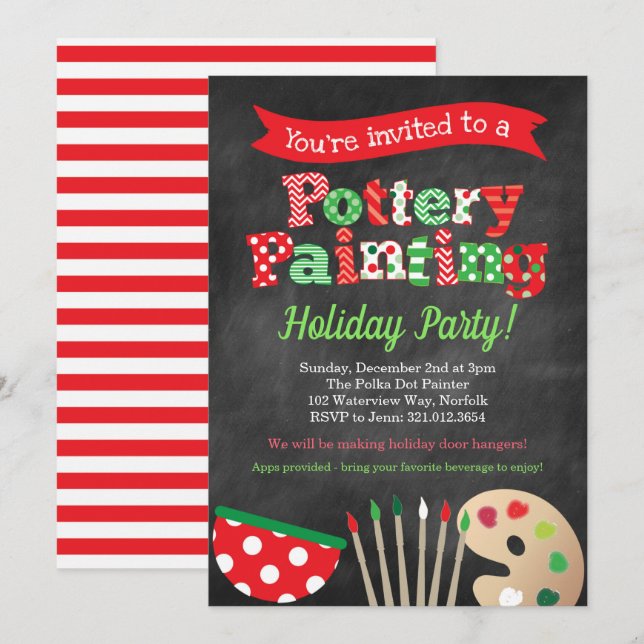 Holiday Pottery Painting Party Invitation (Front/Back)