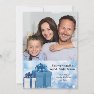 Holiday Presents Blue Photo Card