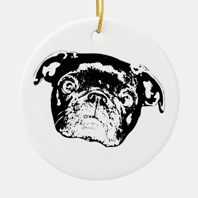 Holiday Pug Spirit Charm Ceramic Tree Decoration (Front)