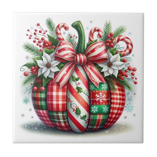 Holiday Pumpkin Floral Ceramic Tile (Front)