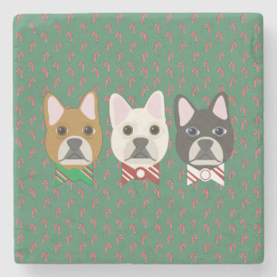 Holiday Pups Candy Cane Stone Coaster