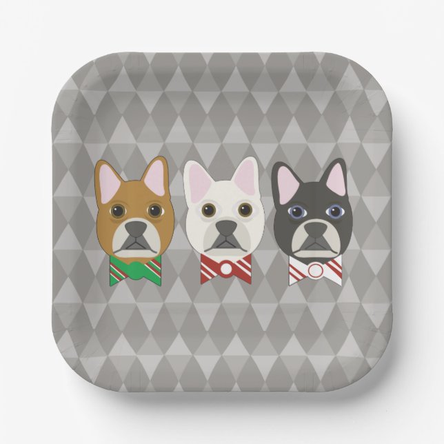Holiday Pups Gray Diamond Paper Plate (Front)