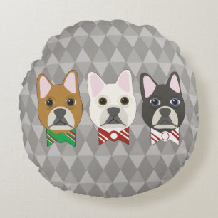 Holiday Pups Gray Diamond Round Cushion