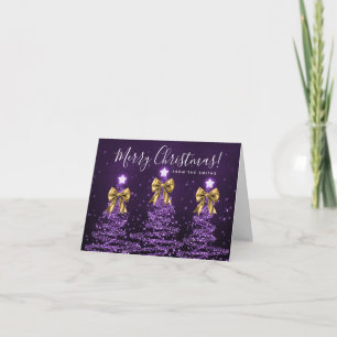 Holiday Purple Christmas Trees Greeting Gold