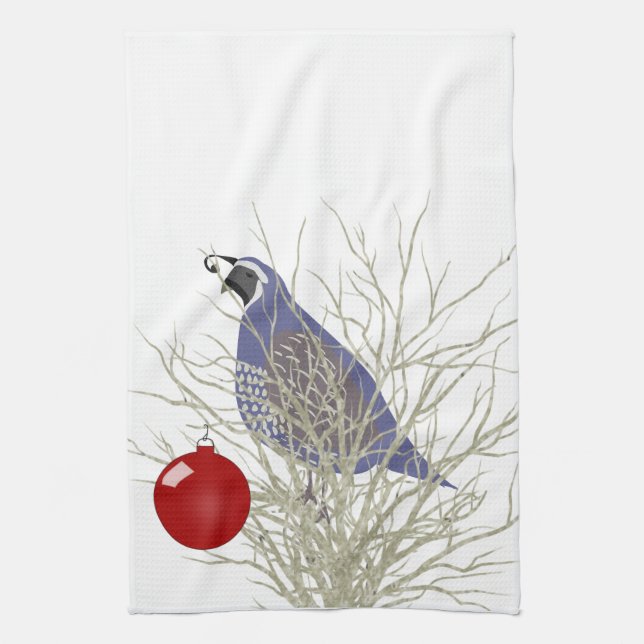 Holiday Quail Kitchen Towel (Vertical)