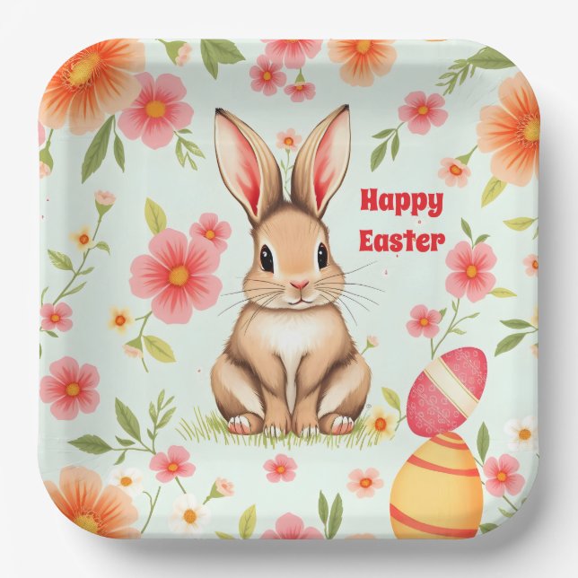 Holiday Rabbit Easter Modern Collection Paper Plate (Front)