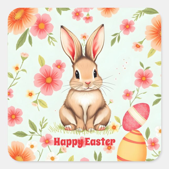 Holiday Rabbit Easter Modern Collection Square Sticker (Front)