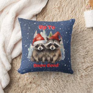 Holiday Raccoons Up To Snow Good Cushion