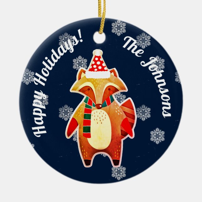Holiday Racoon Ceramic Tree Decoration (Front)