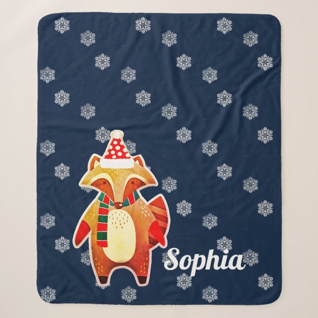 Holiday Racoon Sherpa Blanket (Front)