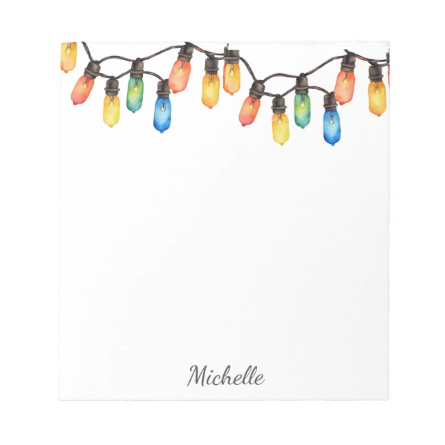 Holiday Rainbow Christmas lights Personalised Name Notepad (Front)