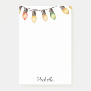 Holiday Rainbow Christmas lights Personalised Name Post-it Notes