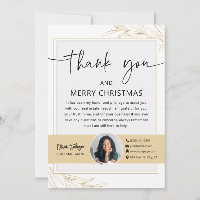 Holiday Real Estate Agent Photo Thank you Card (Front)