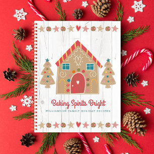 Holiday Recipe Cookbook Gingerbread Rustic Wood Notebook