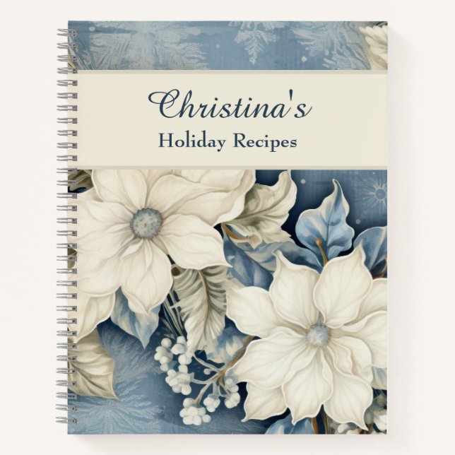 Holiday Recipe Cookbook Vintage Floral Poinsettia Notebook (Front)
