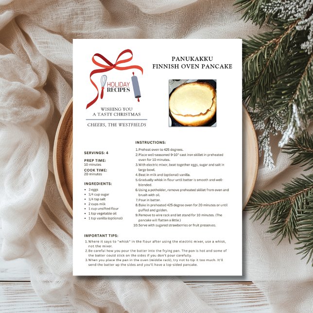 Holiday Recipe Finnish Oven Pancake Christmas Card (Holiday Recipes Panukakku Finnish Oven Pancake Christmas Card 5x7)