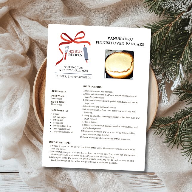 Holiday Recipe Finnish Oven Pancake Christmas Card (Holiday Recipes Panukakku Finnish Oven Pancake Christmas Card)
