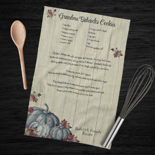 Holiday Recipe Keepsake Blue Pumpkin Farmhouse Tea Towel