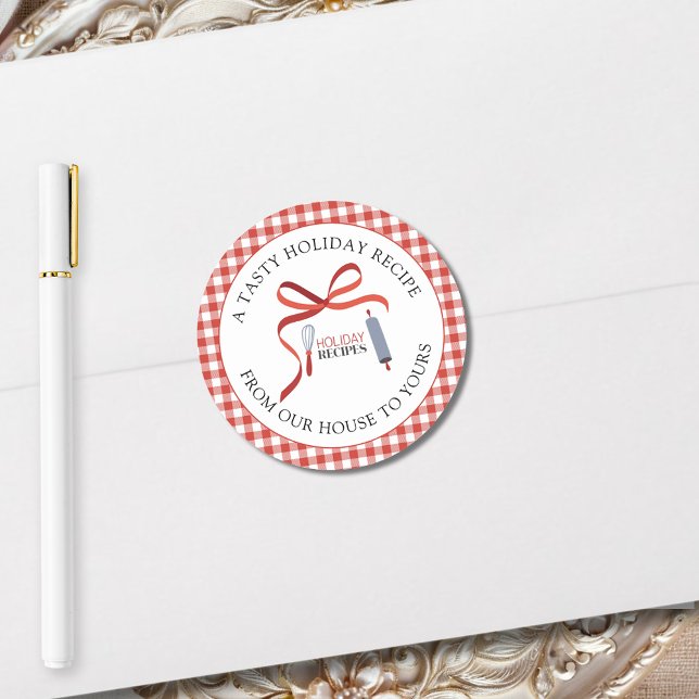 Holiday Recipes Christmas Card Envelope Seal (Holiday Recipes Red Check Festive Envelope Seal)