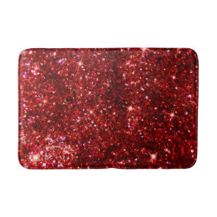 Holiday Red and Black Faux Glitter Christmas Bath Mat