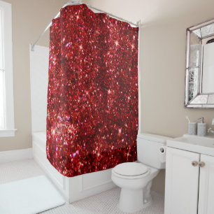 Holiday Red and Black Faux Glitter Christmas Shower Curtain