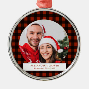 Holiday red and black plaid Newly wed Metal Tree Decoration