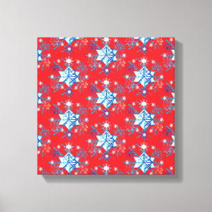 Holiday red and blue snowflakes and stars canvas print