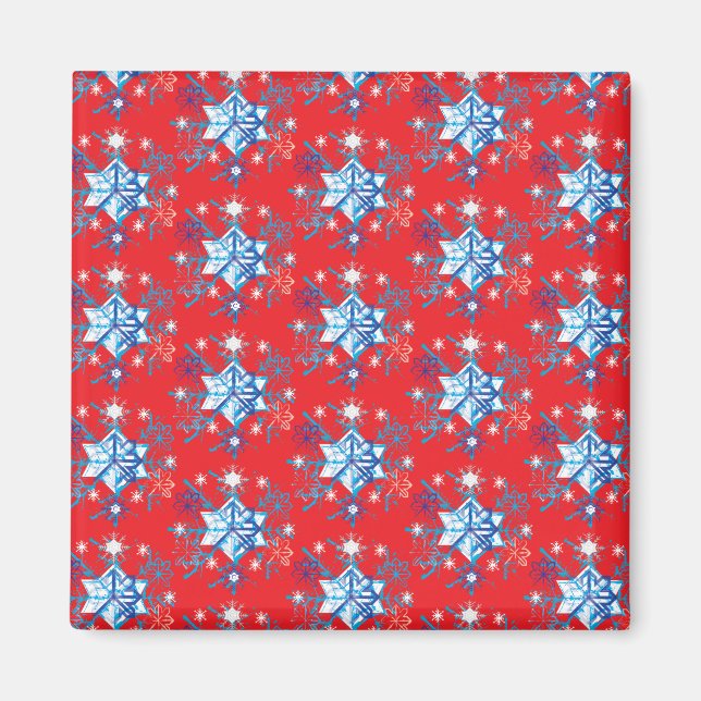 Holiday red and blue snowflakes and stars magnet (Front)