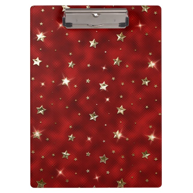 Holiday Red and Gold Faux Metal Christmas Stars Clipboard (Front)