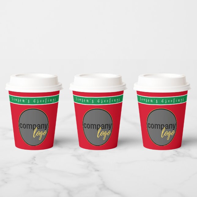 HOLIDAY RED AND GREEN BUSINESS LOGO COMPANY BRAND PAPER CUPS (Multi)