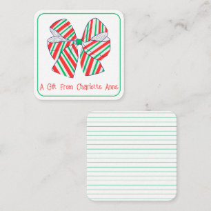 Holiday Red and Green Stripe Bow Personalised Card