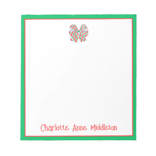 Holiday Red and Green Stripe Bow Personalised Notepad