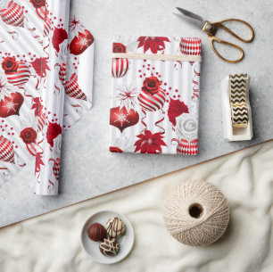 Holiday Red and White Winter Peppermint Christmas Wrapping Paper