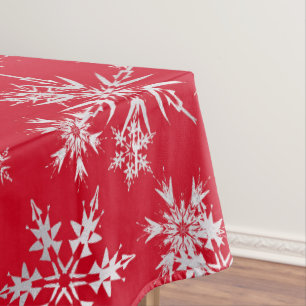 Holiday Red and White Winter Snowflakes Christmas Tablecloth