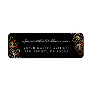 Holiday Red Berries & Gold Leaves Address