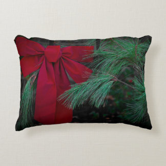 Holiday Red Bow Decorative Cushion