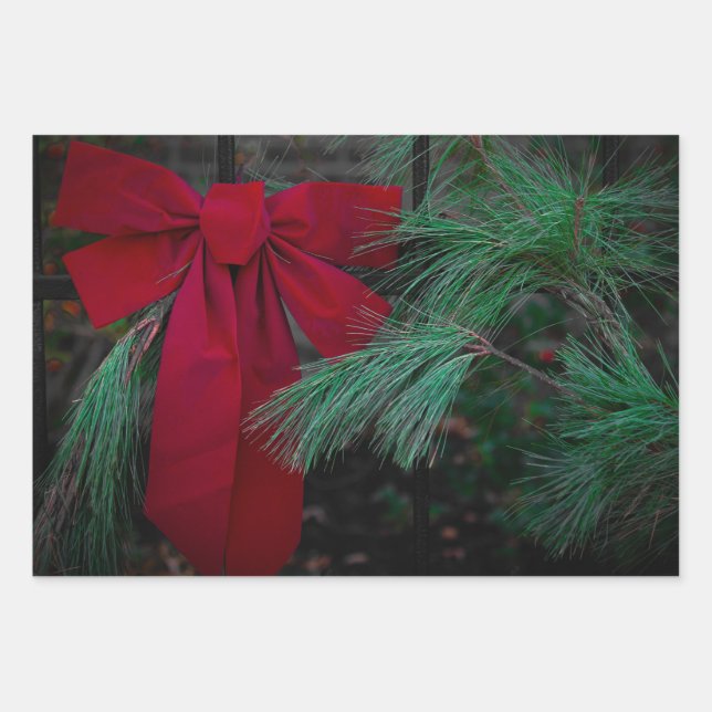 Holiday Red Bow Wrapping Paper Sheet (Front)